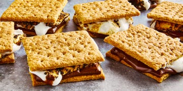 classic s'mores with graham crackers, toasty marshmallows, and melty chocolate