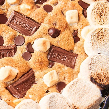 S'mores Skillet Cookie s'mores skillet cookie with hersheys bars and marshmallows