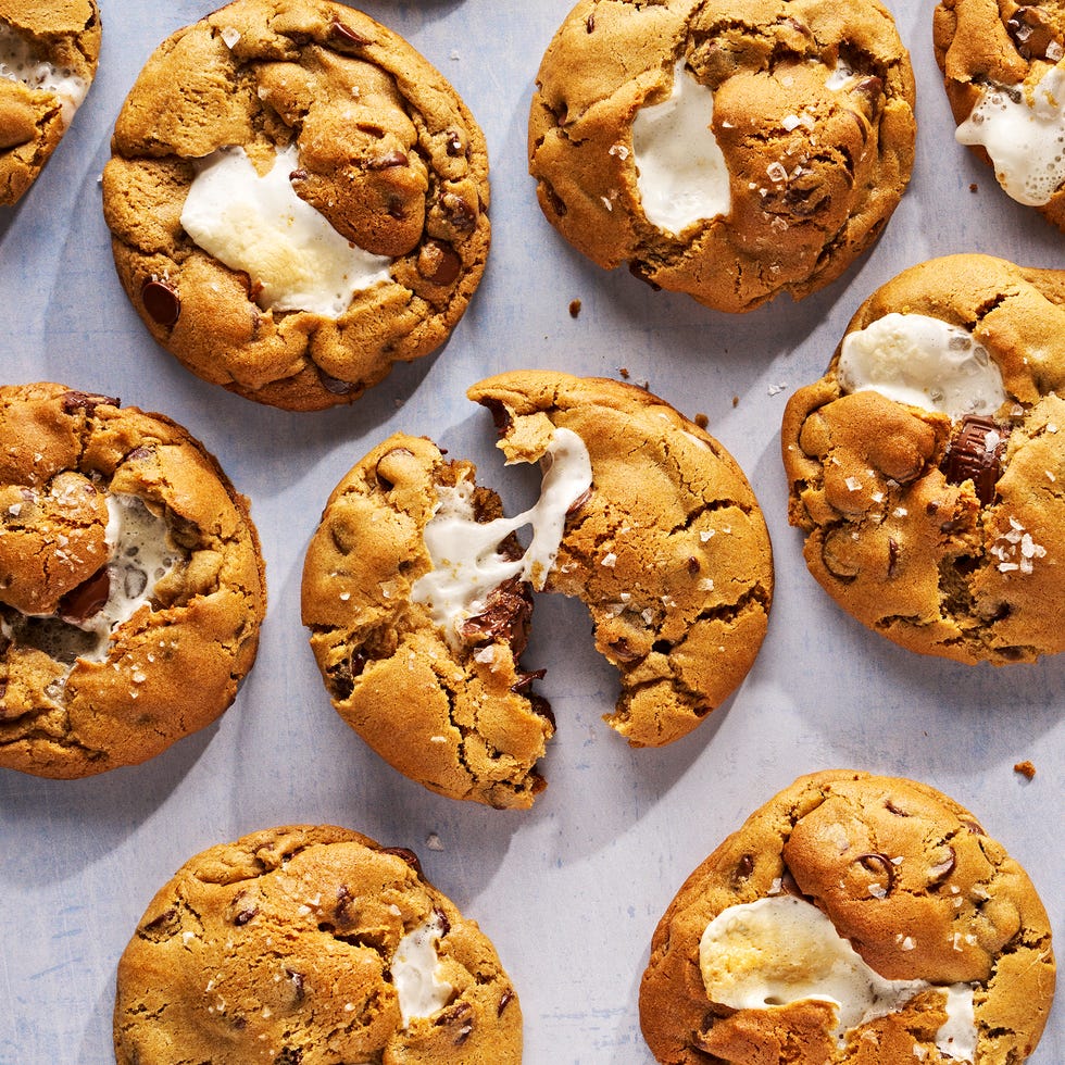chocolate chunk cookies stuffed with marshmallows