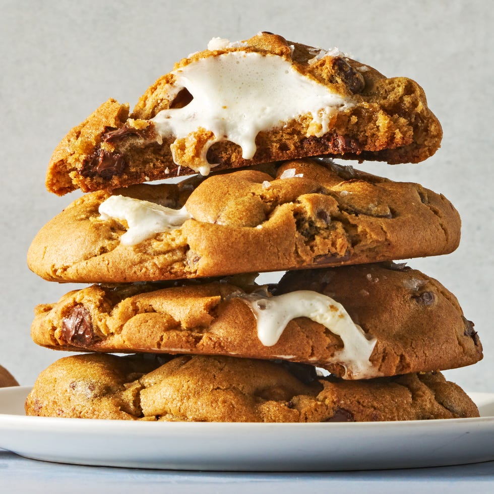 chocolate chunk cookies stuffed with marshmallows