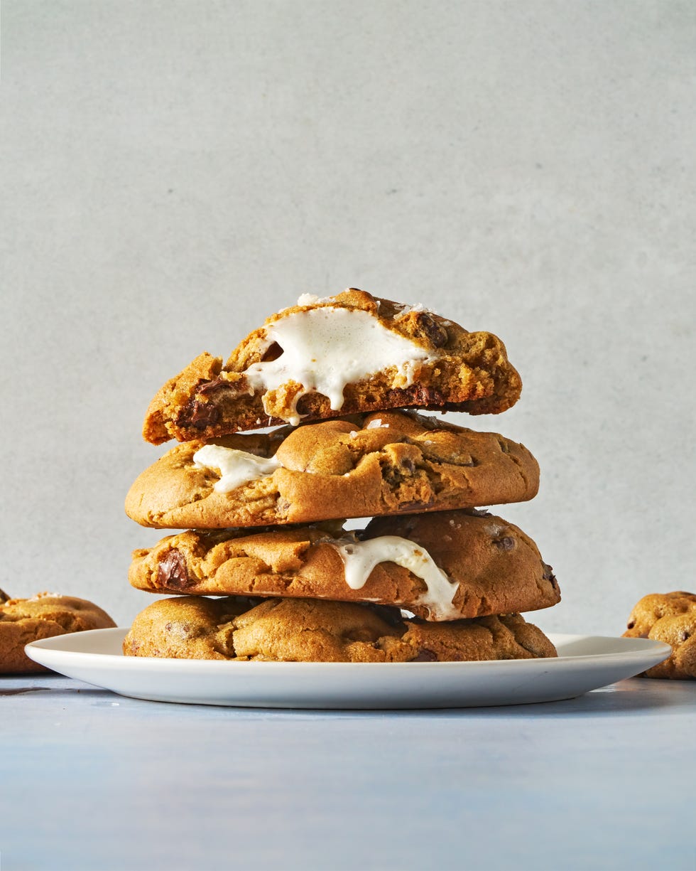 chocolate chunk cookies stuffed with marshmallows