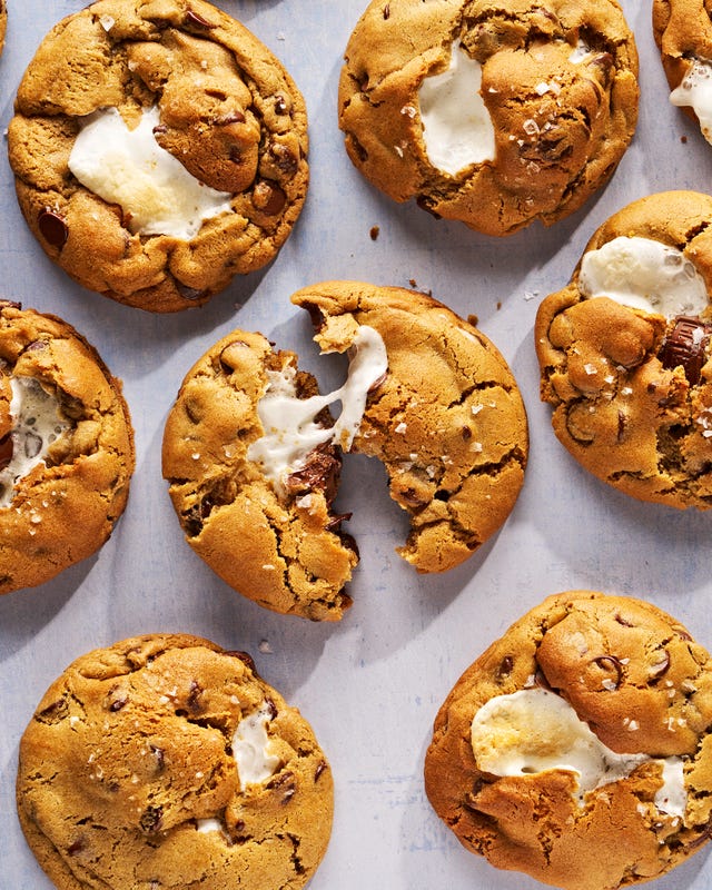 chocolate chunk cookies stuffed with marshmallows