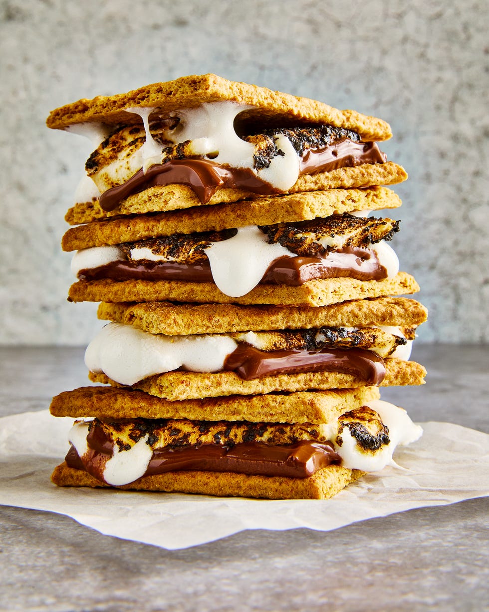 classic s'mores with graham crackers, toasty marshmallows, and melty chocolate