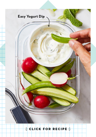 easy yogurt dip with cucumber and radishes