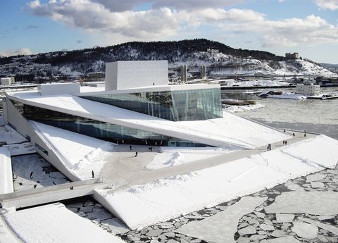 snøhetta, norwegian national opera and ballet is as much landscape as architecture and fosters public awareness and engagement with the arts its accessible roof and broad, open public lobbies make the building a social monument rather than a sculptural one oslo, norway, 2008 photo birdseyepix