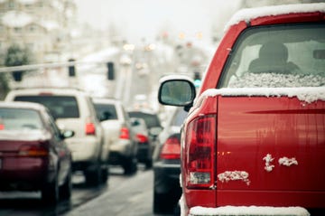 snow on the road causing traffic