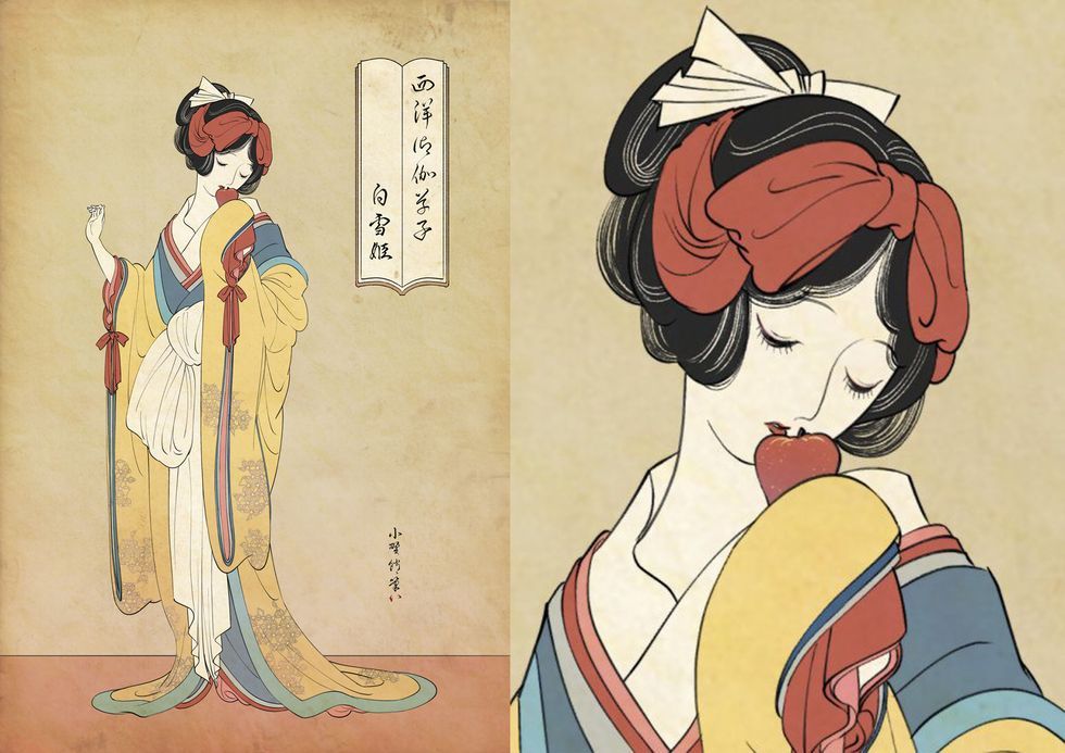 日本插畫家打造浮世繪版迪士尼公主 白雪公主