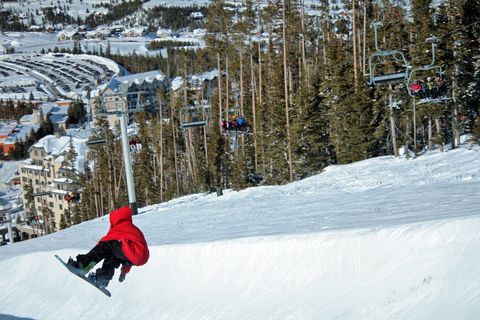 best ski resorts big sky kid snowboarding in red hoodie