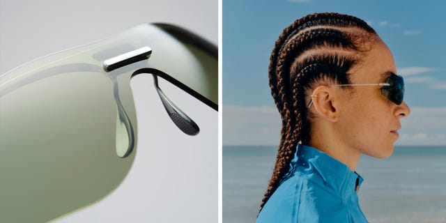 sunglasses and a person with braided hair near a beach