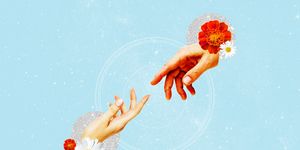 People in nature, Red, Sky, Hand, Illustration, Plant, 