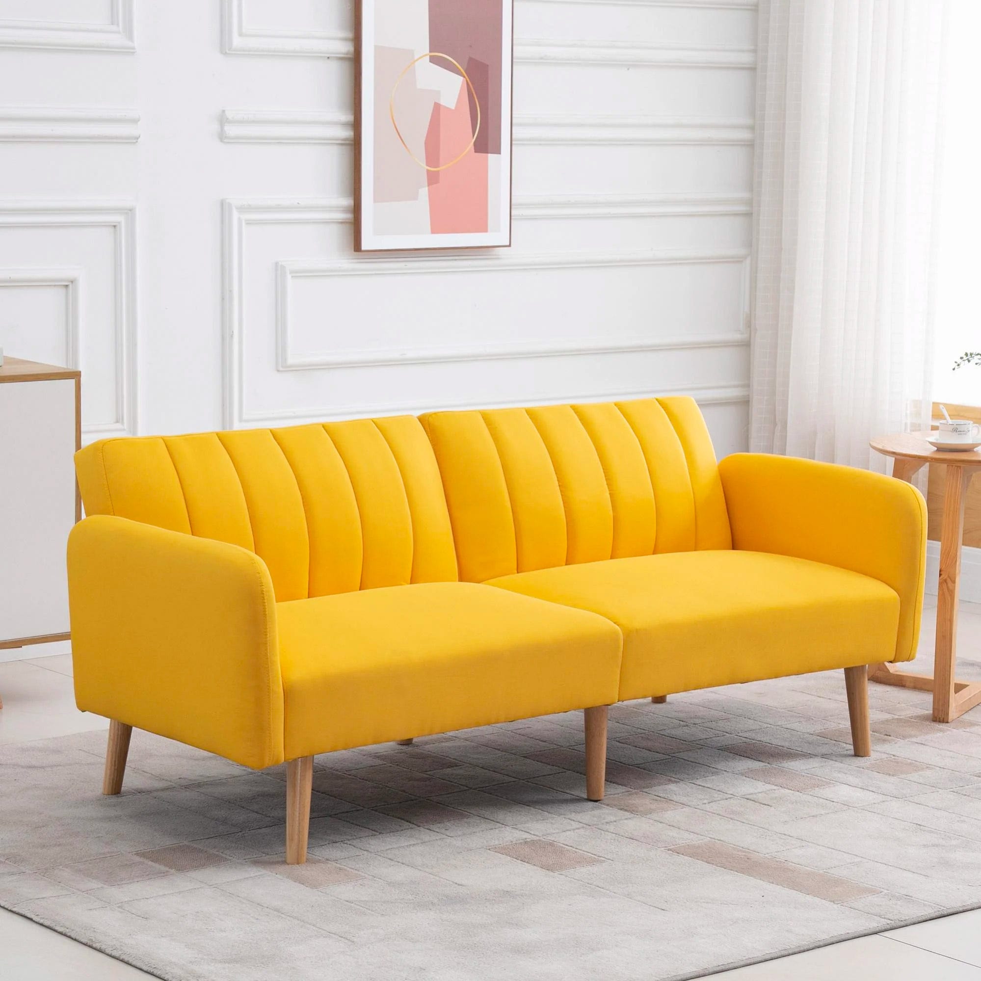 sofá cama 2 plazas con respaldo ajustable amarillo