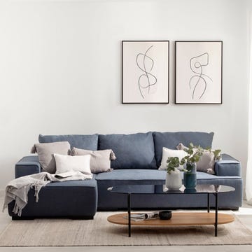 sofá cama chaise longue izquierda de 3 plazas azul