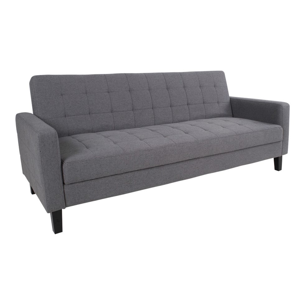 sofá tapizado en gris, con almacenamiento modelo milton