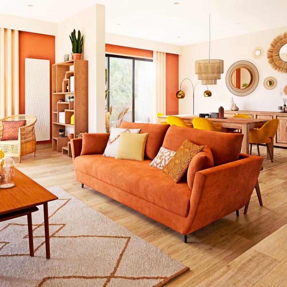sofá cama de terciopelo naranja tostado