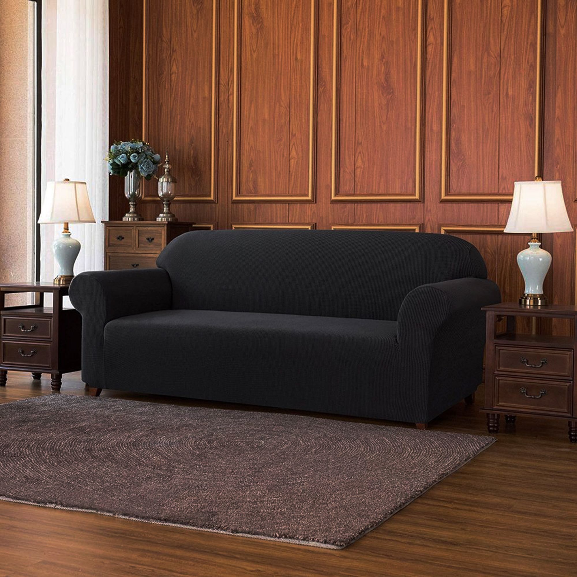 Ultimate Stretch Leather Four Piece Sofa Slipcover | Form-Fitting |  Individual Cushion Covers | Machine Washable