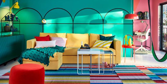 Decoration, Room, Green, Furniture, Interior design, Turquoise, Blue, Living room, Orange, Yellow, 