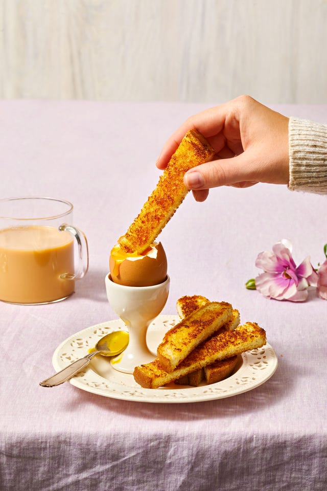 soft boiled eggs with deviled soldiers