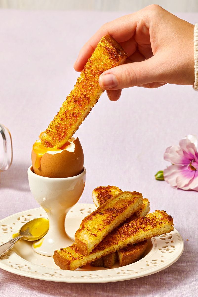 soft boiled eggs with slices of toast for dipping