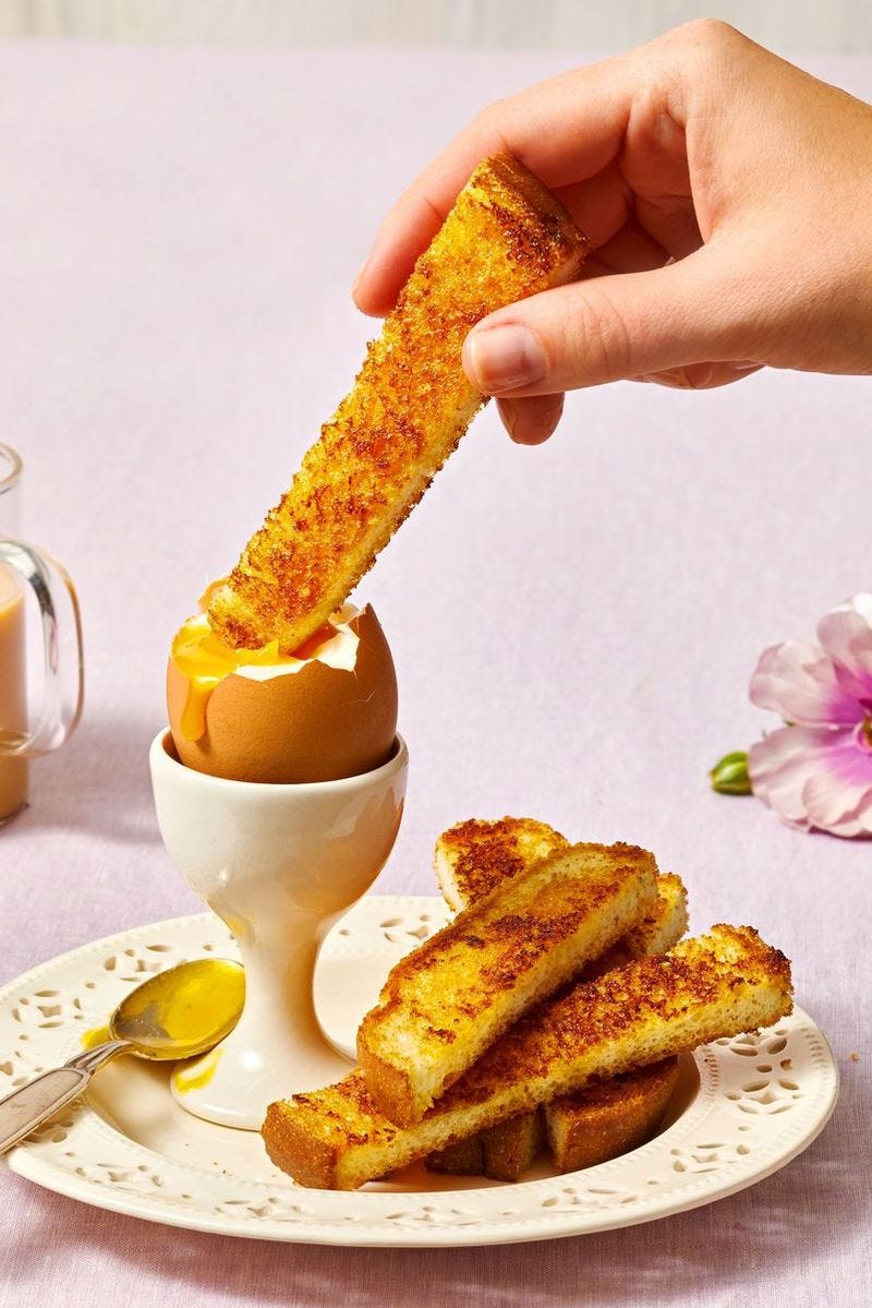soft boiled eggs with deviled soldiers