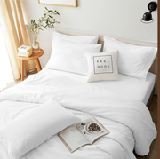 This is an image white bed sheets