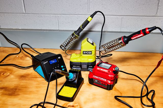 3 soldering irons on work surface