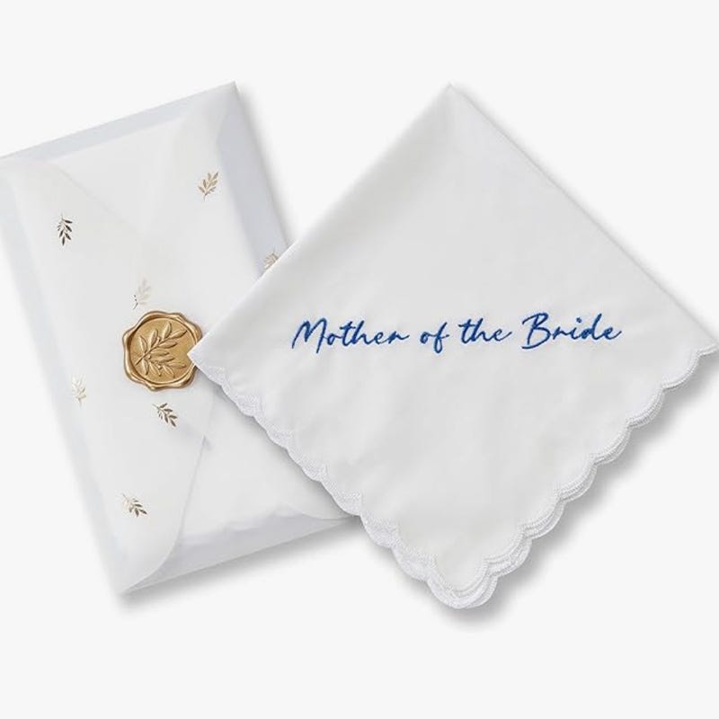 blue embroidered mother of the bride handkerchief
