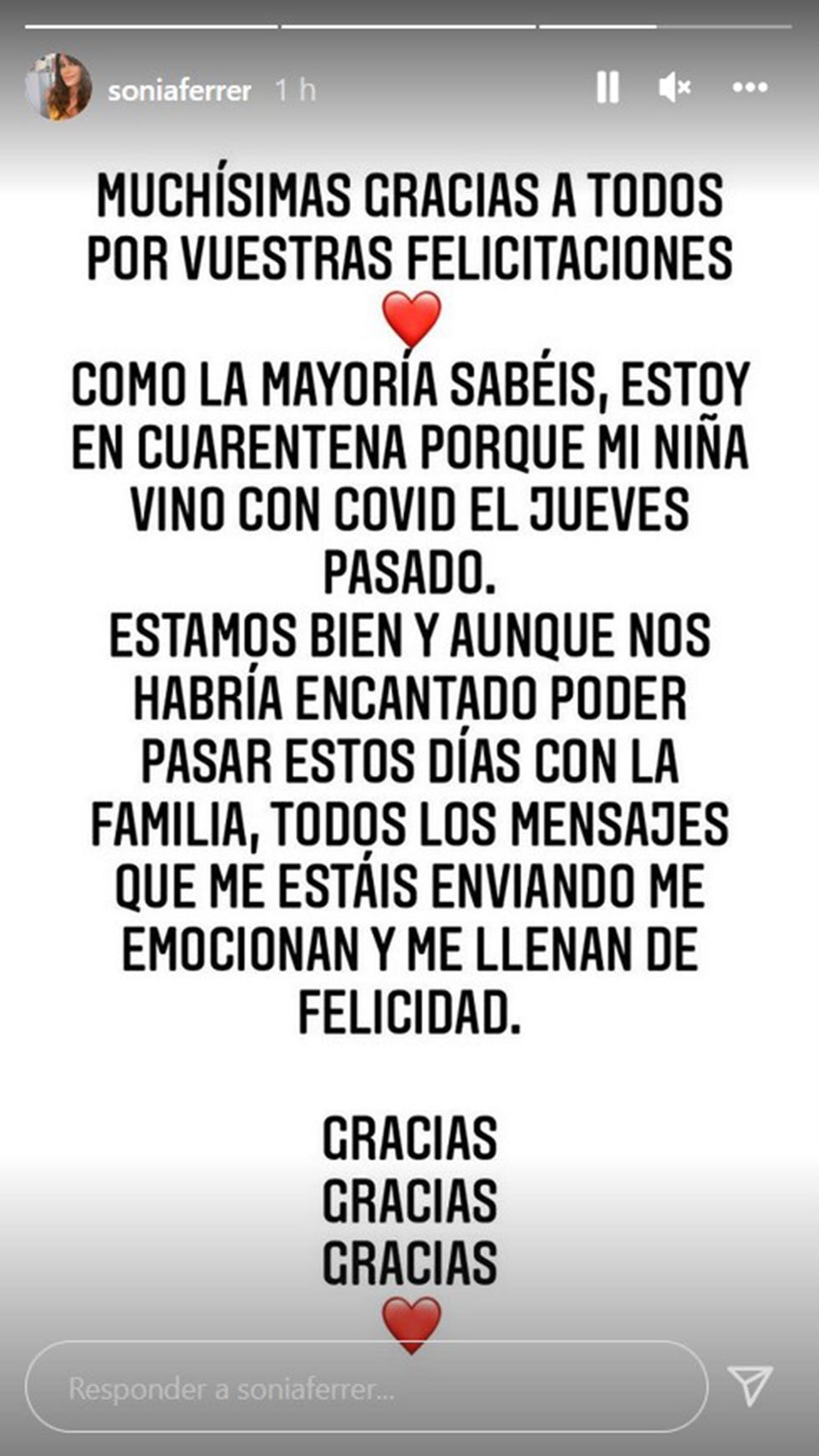 la presentadora explica, en un stories de instagram, que su hija tiene covid y están en cuarentena
