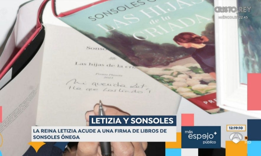 sonsoles onega su dedicatoria a letizia