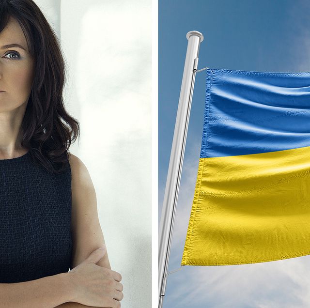 a photo of sonya zabouga next to a photo of the ukrainian flag