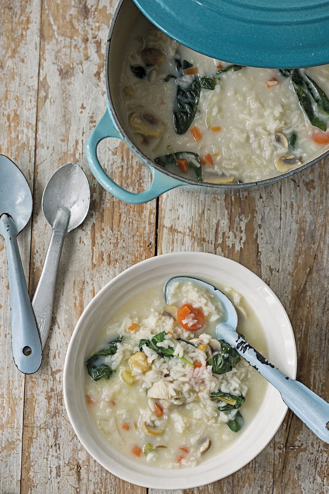 sopa cremosa de pollo y arroz