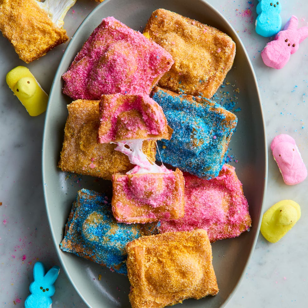 sopapilla filled with colorful peeps marshmallows