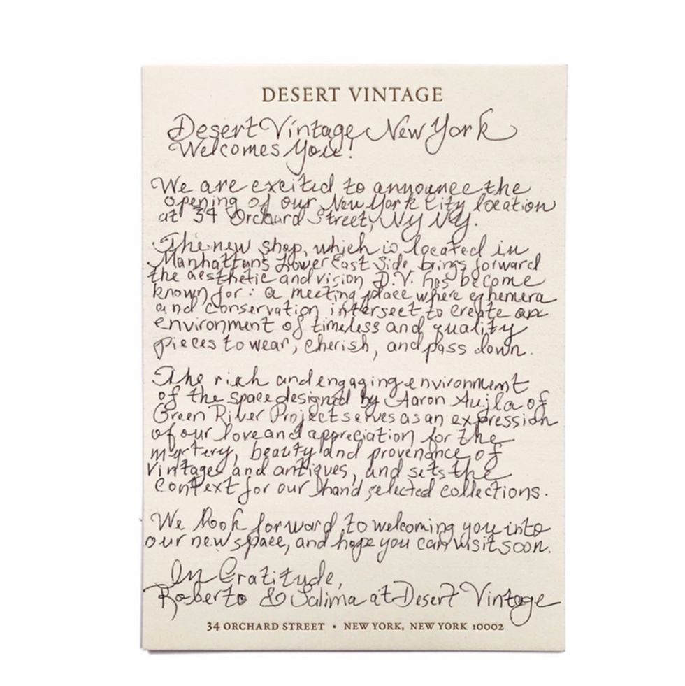 a handwritten note about desert vintage