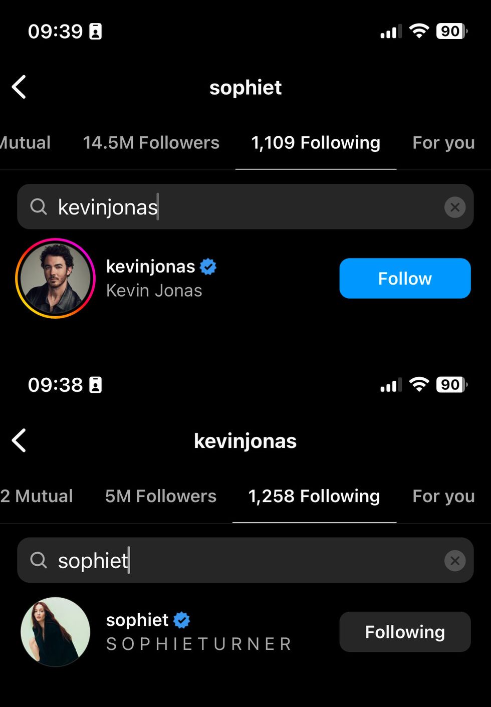 kevin jonas and sophie turner still following each other as of october 13 at 930 am