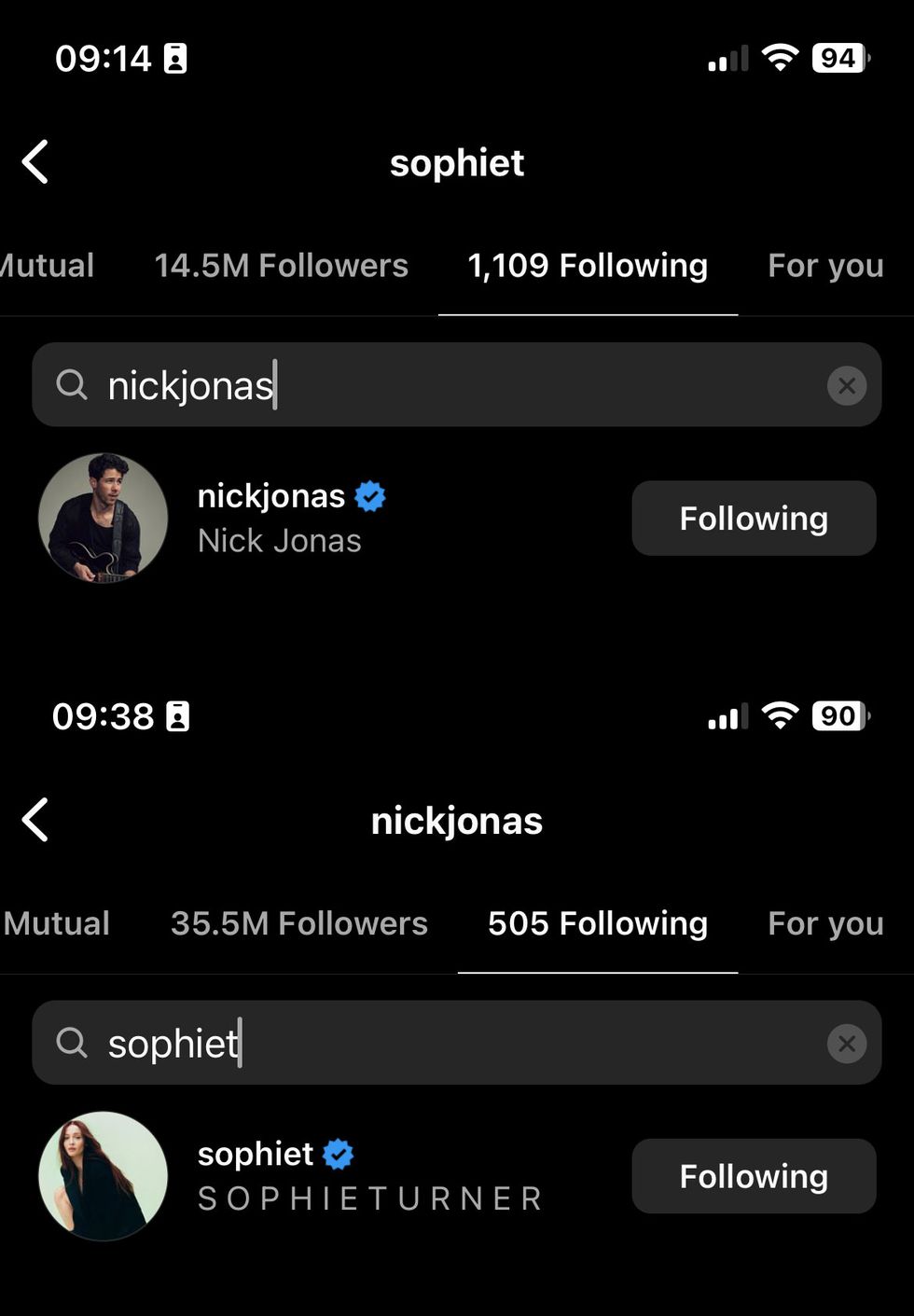nick jonas and sophie turner still following each other as of october 13 at 930 am