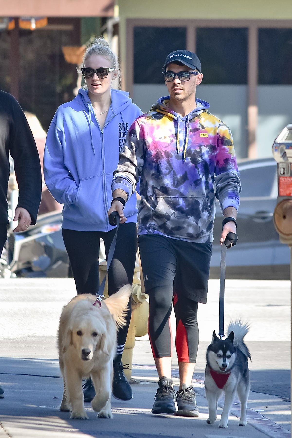 Joe Jonas in a Tie-Dye Sweatshirt in LA in February