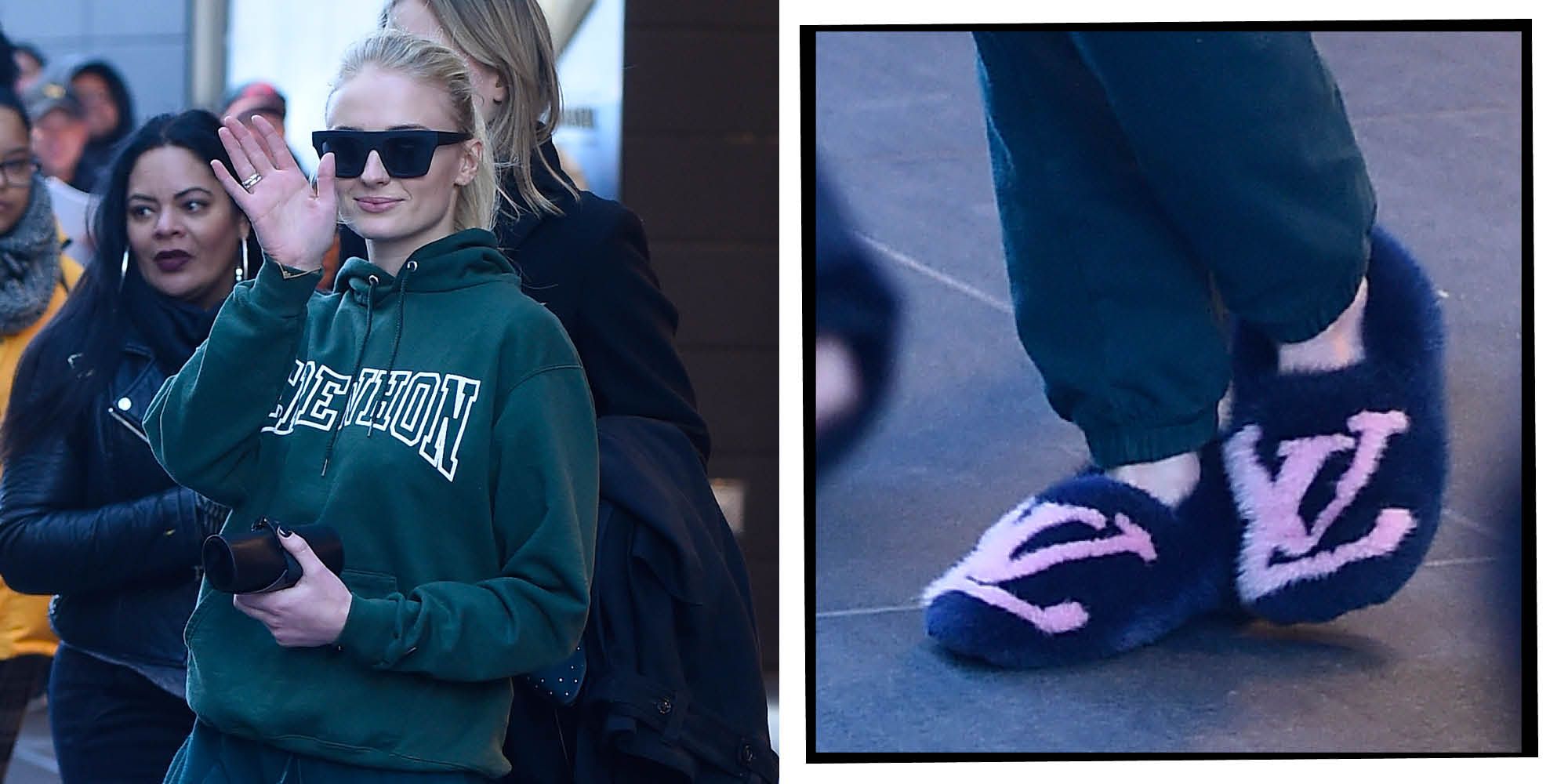 Sophie Turner Wearing Louis Vuitton Slippers Outside Is A Serious (ly  Expensive) Mood