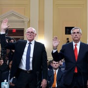 House January 6th Select Committee Holds Its Fourth Hearing washington, dc june 21 l to r arizona house speaker rusty bowers, georgia secretary of state brad raffensperger, and georgia secretary of state chief operating officer gabriel sterling are sworn in during the fourth hearing held by the select committee to investigate the january 6th attack on the us capitol on june 21, 2022 in the cannon house office building in washington, dc the bipartisan committee, which has been gathering evidence related to the january 6, 2021 attack at the us capitol for almost a year, is presenting its findings in a series of televised hearings on january 6, 2021, supporters of president donald trump attacked the us capitol building in an attempt to disrupt a congressional vote to confirm the electoral college win for joe biden photo by michael reynolds poolgetty images