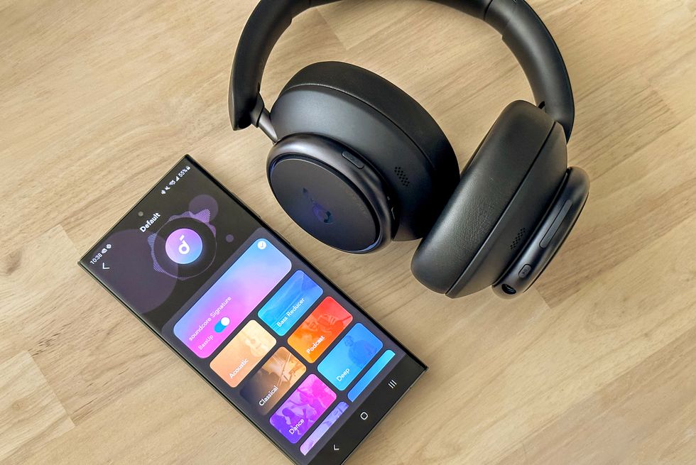 soundcore q45 headphones and companion app on phone