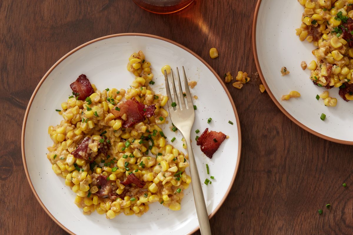 southern fried corn with bacon on a plate