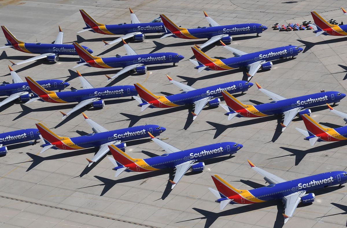 topshot   southwest airlines boeing 737 max aircraft are parked on the tarmac after being grounded, at the southern california logistics airport in victorville, california on march 28, 2019   after two fatal crashes in five months, boeing is trying hard    very hard    to present itself as unfazed by the crisis that surrounds the company the company's sprawling factory in renton, washington is a hive of activity on this sunny wednesday, march 28, 2019, during a tightly managed media tour as boeing tries to communicate confidence that it has nothing to hide boeing gathered hundreds of pilots and reporters to unveil the changes to the mcas stall prevention system, which has been implicated in the crashes in ethiopia and indonesia, as part of a charm offensive to restore the company's reputation photo by mark ralston  afp        photo credit should read mark ralstonafp via getty images