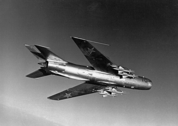 a soviet mikoyan gurevich mig 19 'farmer' jet fighter in flight, 1960s