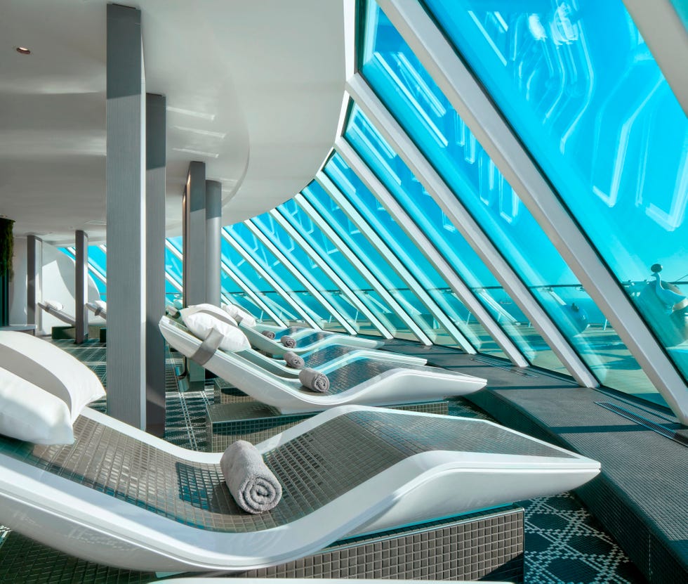 heated loungers in the thermal suite of a celebrity ship