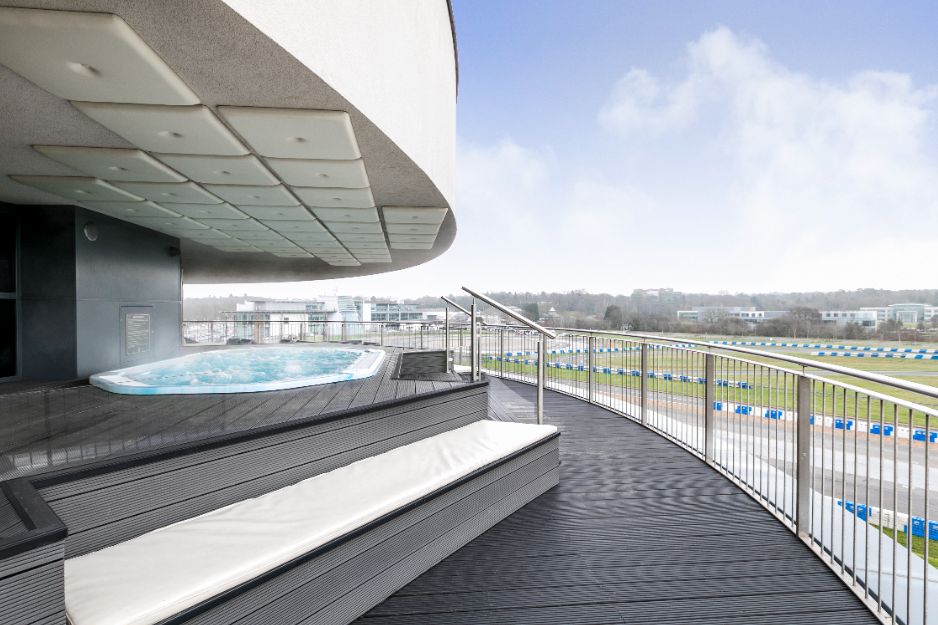 whirlpool overlooking the tracks at brooklands hotel and spa