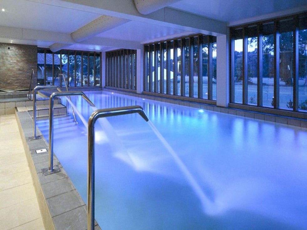 a swimming pool in a building