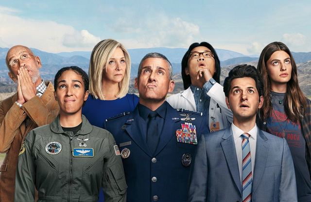 steve carell y el reparto de space forze en la serie de netflix