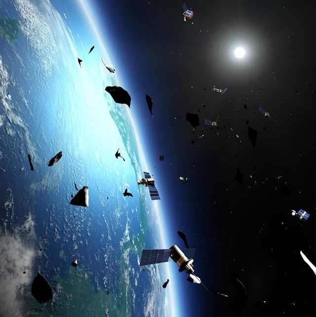 space junk around earth, illustration