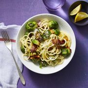 30 minute dinners spaghetti bacon parmesan brussels sprouts