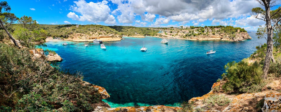 spain, mallorca, panoramic view of portals vells bay