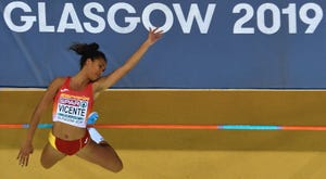 María Vicente durante el salto de altura de Glasgow