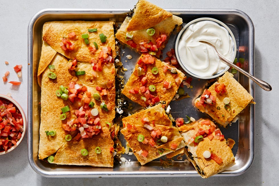 sheet pan spanakopita quesadillas